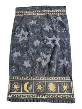 Vintage 90s Home Trends Celestial Hand Towel Sun Moon Stars Navy Blue Gold  Y2K